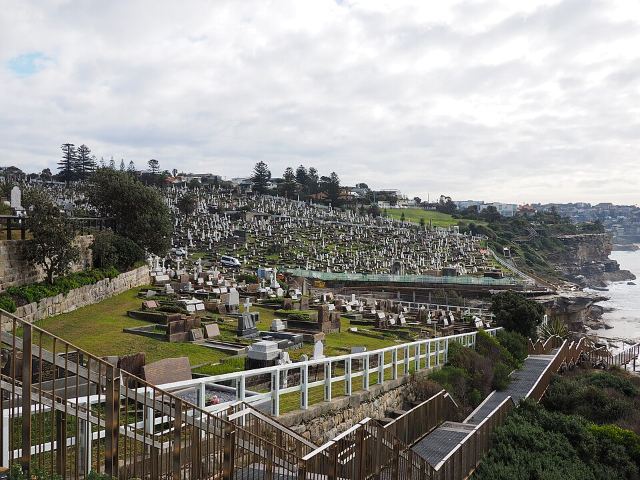 Waverley Cemetery and the boardwalk for the Bondi to Coogee Coastal Walk in July