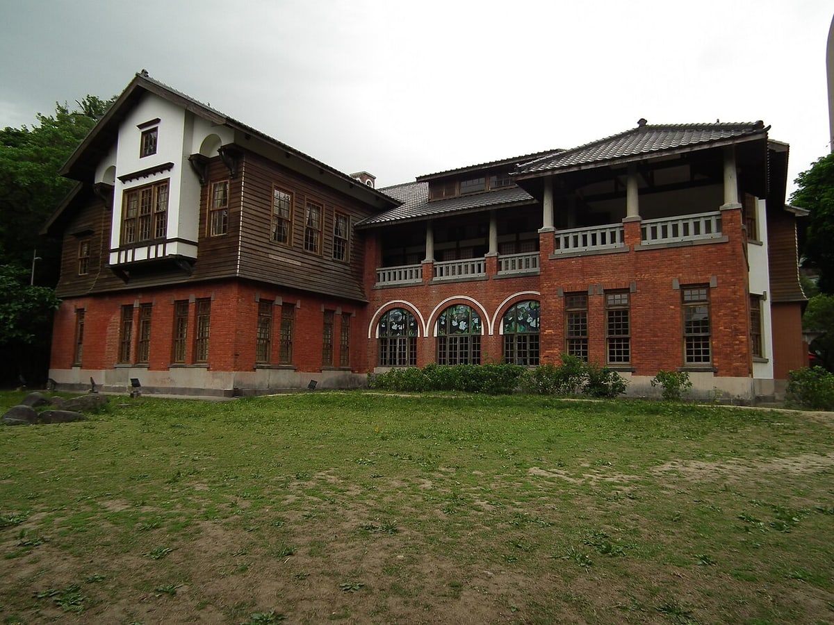 Exterior of Beitou Hot Spring Museum and its surrounding lawn in Taipei